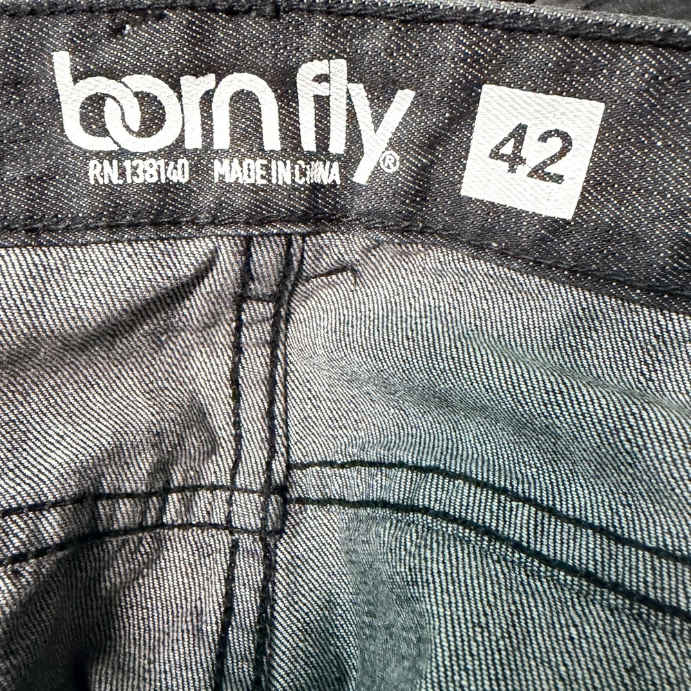 Born Fly Jeans Mens 42x33 Black Discharge Baggy Leg Patches Y2K Streetwear - Picture 4 of 16